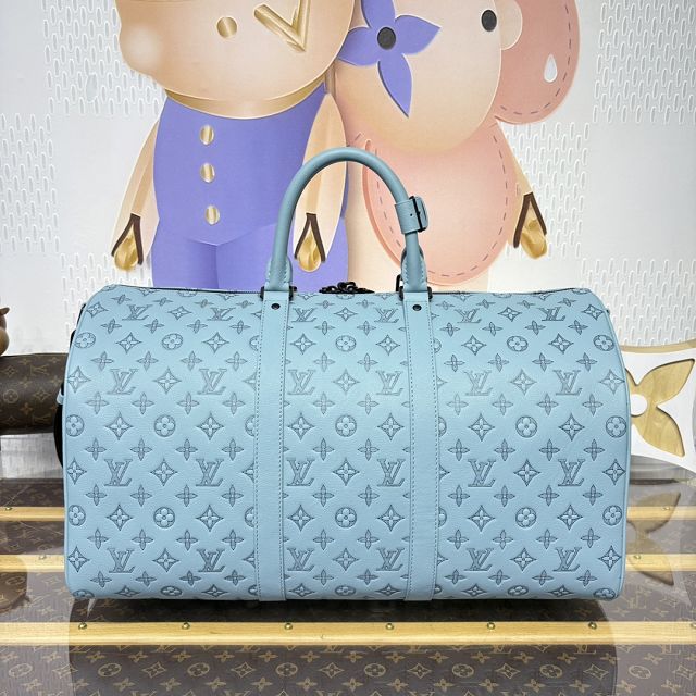 Louis vuitton original calfskin keepall 50 m14842 light blue