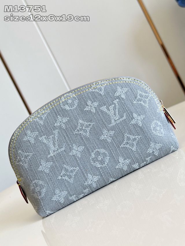 Louis vuitton original denim cosmetic pouch m13751 grey