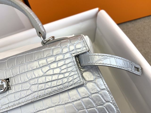 Hermes genuine crocodile leather kelly bag K320 silver