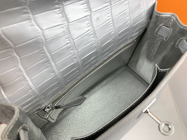 Hermes genuine crocodile leather kelly bag K320 silver