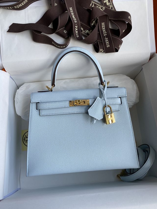 Hermes original epsom leather kelly 28 bag K28-2 azur