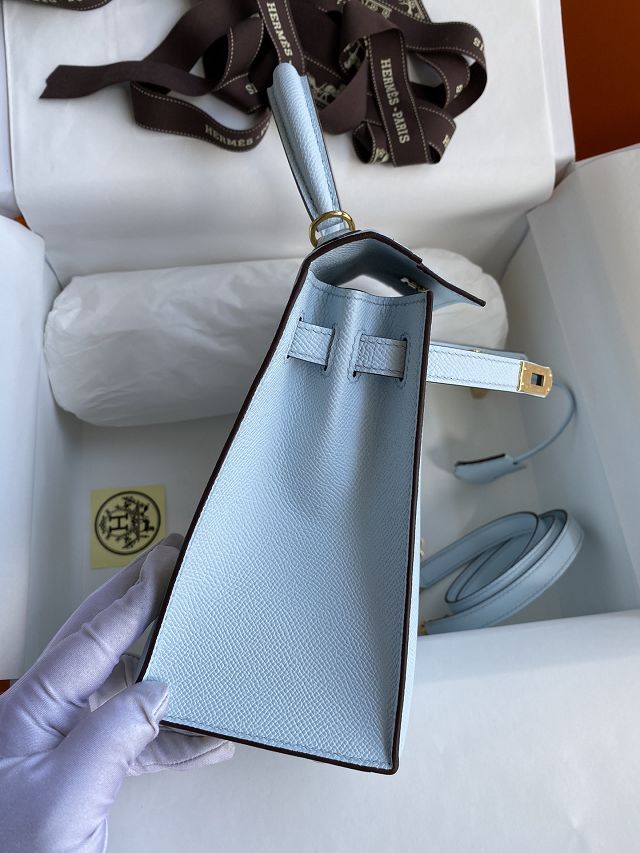Hermes original epsom leather kelly 28 bag K28-2 azur