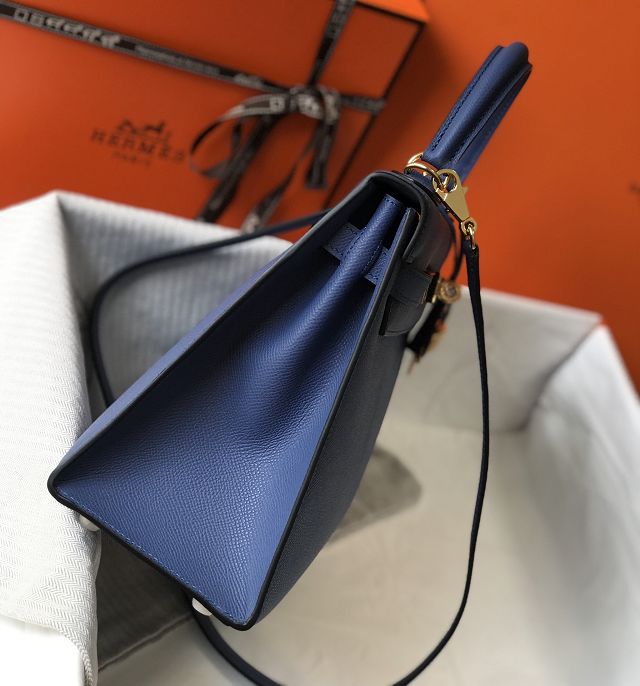 Hermes original epsom leather kelly 32 bag K32-1 blue agate