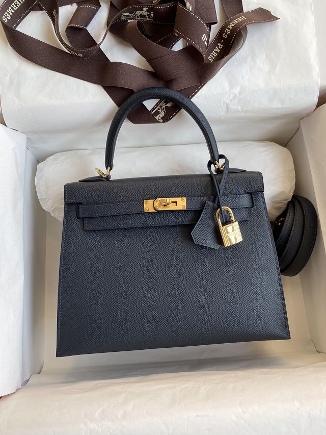 Hermes original epsom leather kelly 28 bag K28-2 blue nuit