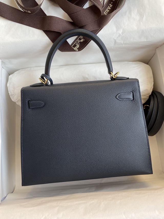 Hermes original epsom leather kelly 28 bag K28-2 blue nuit