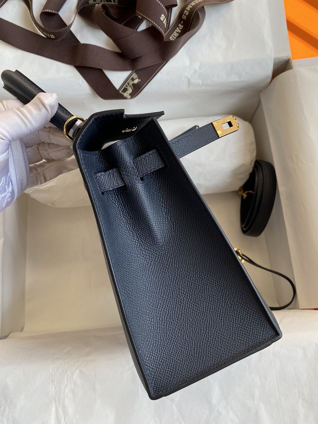 Hermes original epsom leather kelly 28 bag K28-2 blue nuit