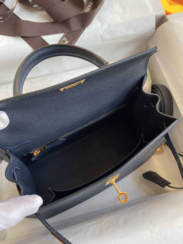 Hermes original epsom leather kelly 28 bag K28-2 blue nuit
