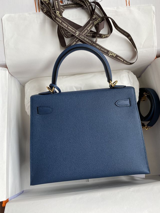 Hermes original epsom leather kelly 25 bag K25-1 deep blue