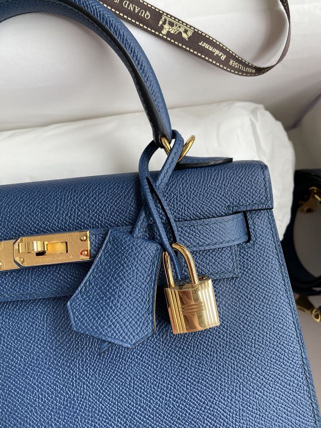 Hermes original epsom leather kelly 25 bag K25-1 deep blue