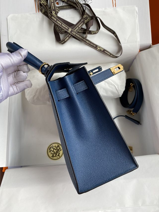 Hermes original epsom leather kelly 25 bag K25-1 deep blue