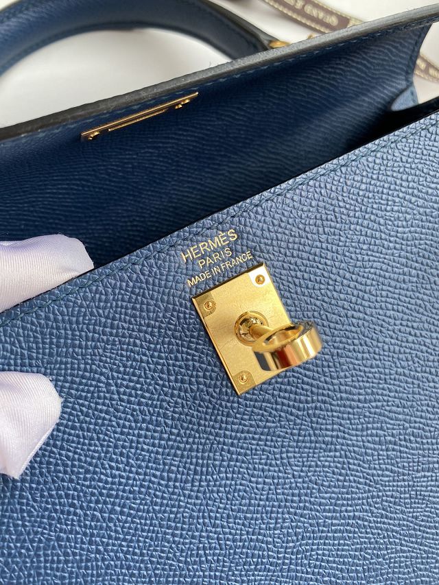 Hermes original epsom leather kelly 25 bag K25-1 deep blue