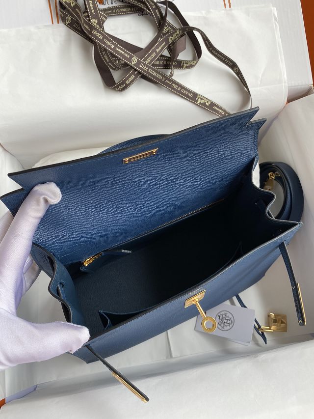 Hermes original epsom leather kelly 25 bag K25-1 deep blue