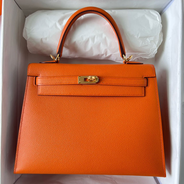 Hermes original epsom leather kelly 28 bag K28-2 orange