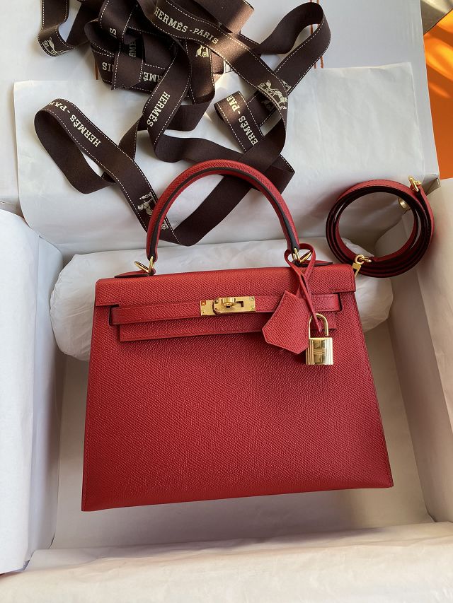 Hermes original epsom leather kelly 28 bag K28-2 rouge casaque