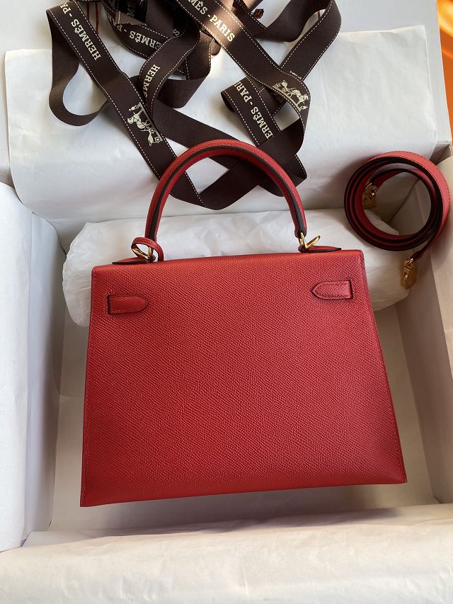 Hermes original epsom leather kelly 28 bag K28-2 rouge casaque