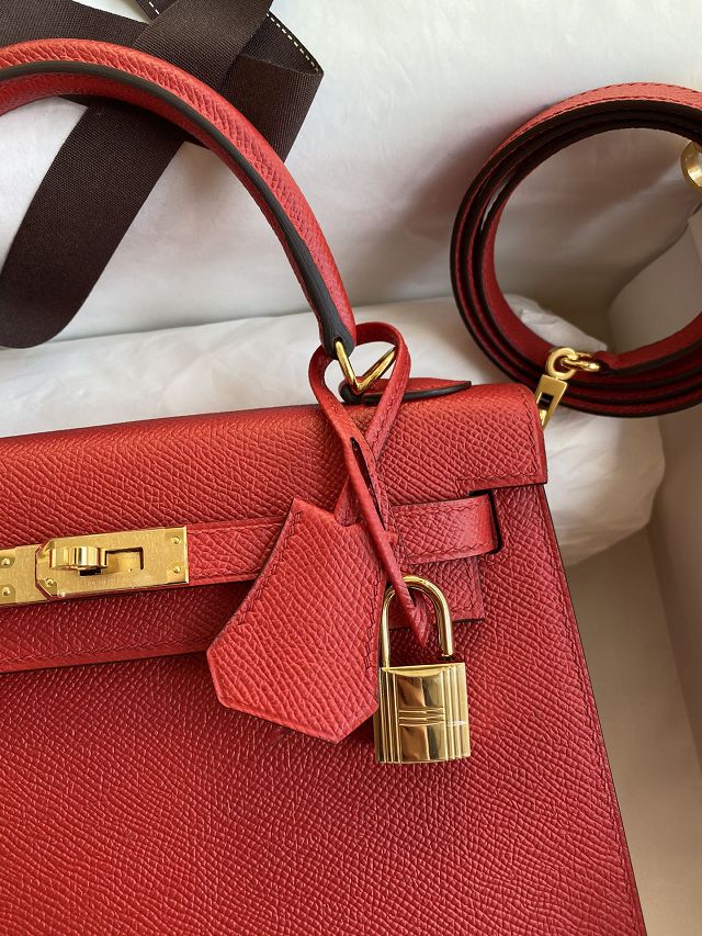 Hermes original epsom leather kelly 28 bag K28-2 rouge casaque