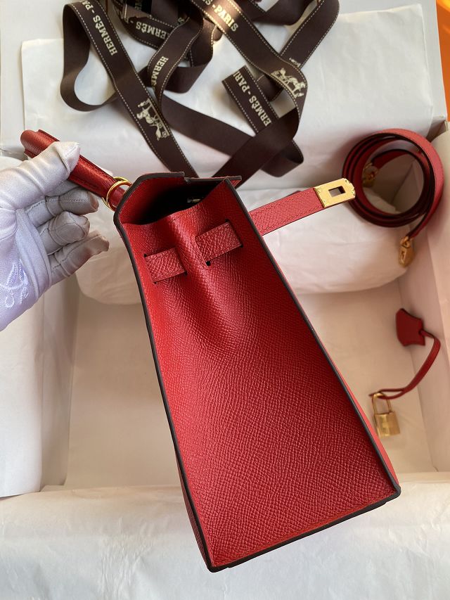 Hermes original epsom leather kelly 28 bag K28-2 rouge casaque