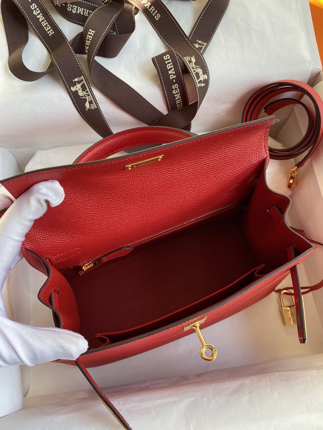 Hermes original epsom leather kelly 28 bag K28-2 rouge casaque
