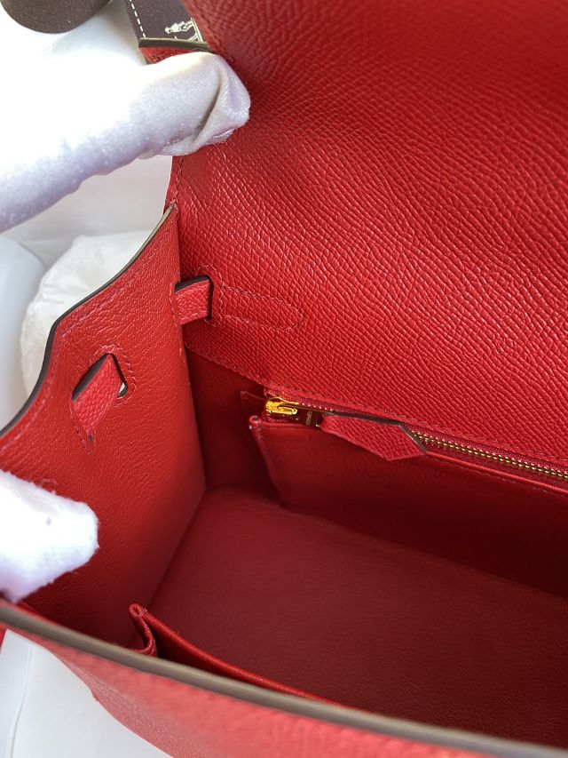 Hermes original epsom leather kelly 28 bag K28-2 rouge casaque