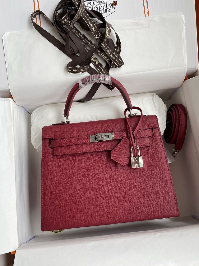 Hermes original epsom leather kelly 25 bag K25-1 ruby