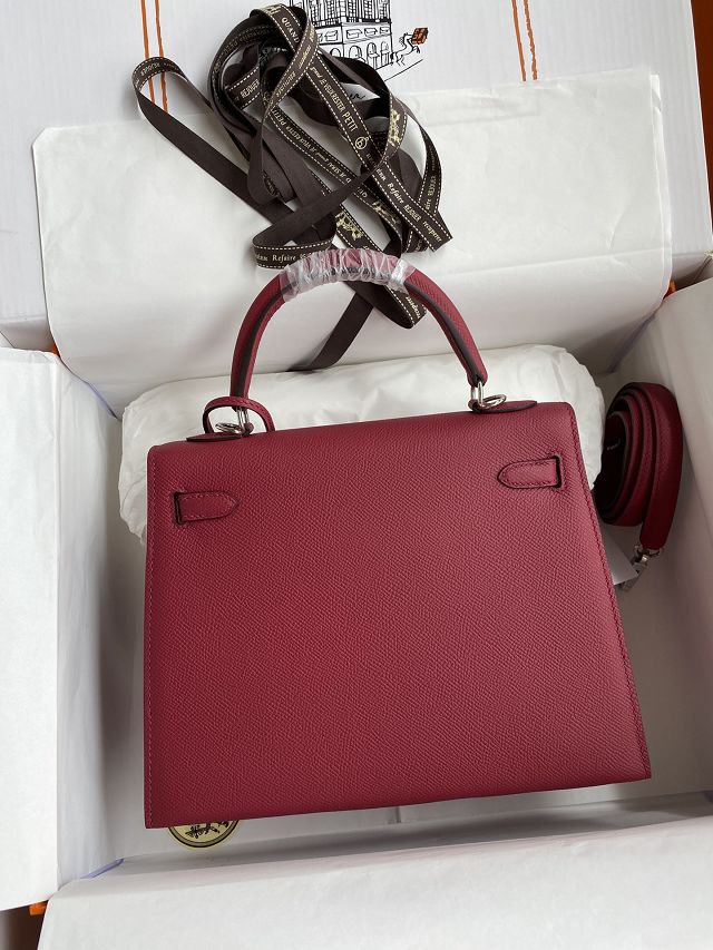 Hermes original epsom leather kelly 25 bag K25-1 ruby