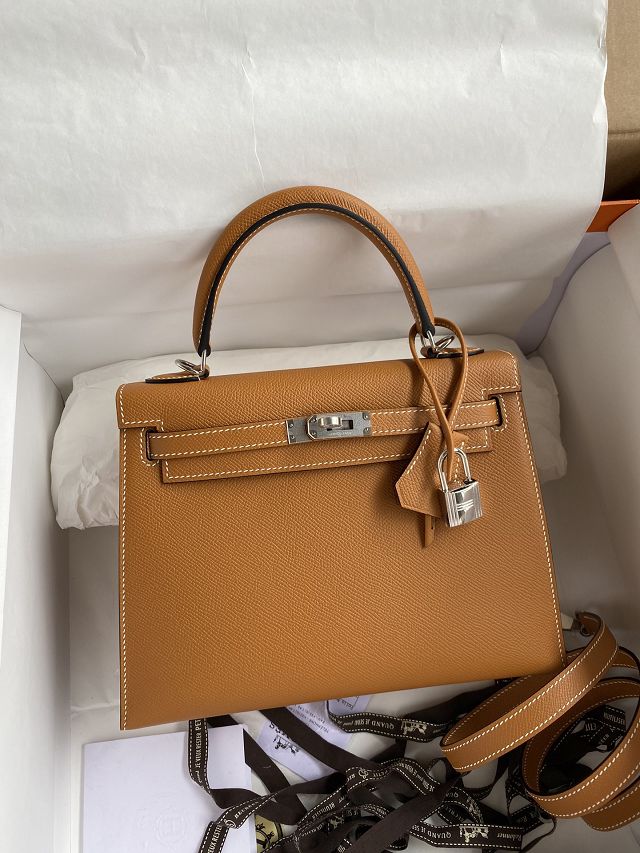 Hermes original epsom leather kelly 32 bag K32-1 toffe