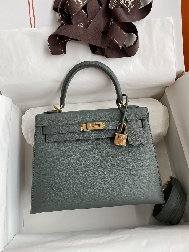 Hermes original epsom leather kelly 32 bag K32-1 vert amande