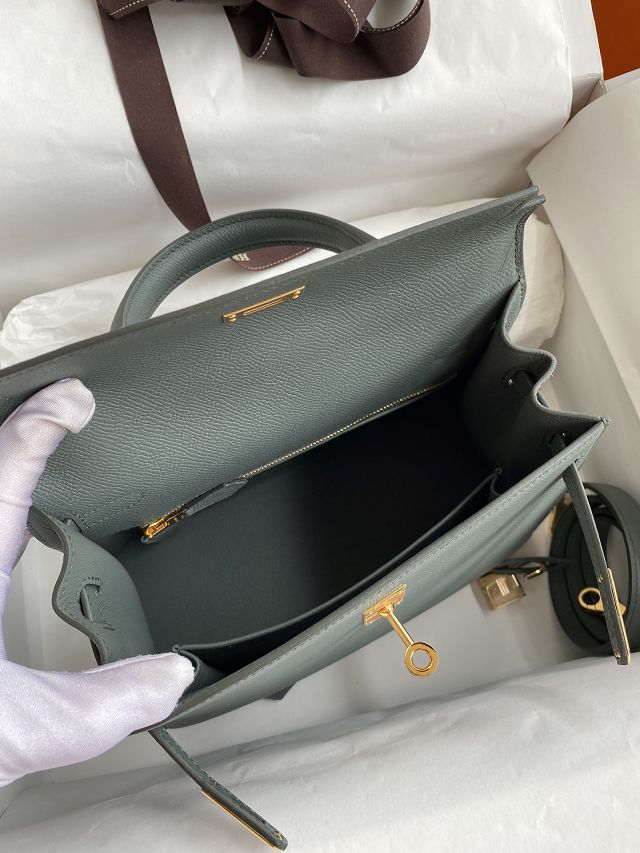 Hermes original epsom leather kelly 32 bag K32-1 vert amande