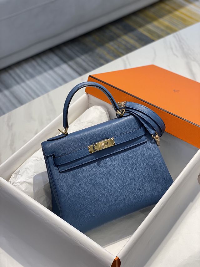 Hermes original togo leather kelly 28 bag K28 blue agate