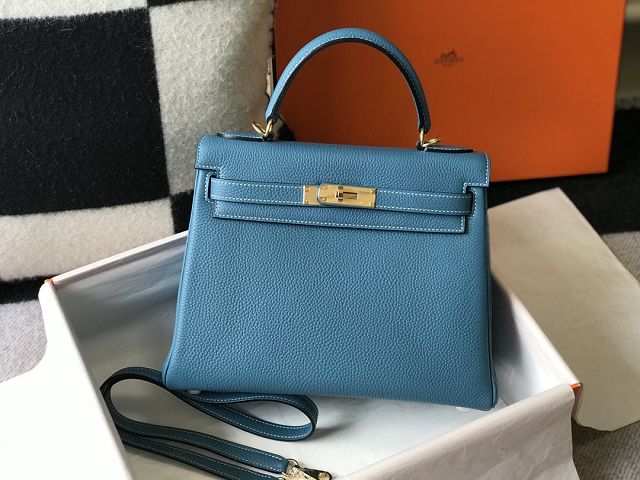 Hermes original togo leather kelly 28 bag K28 blue jean