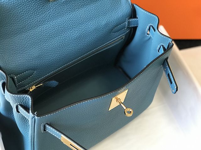Hermes original togo leather kelly 28 bag K28 blue jean