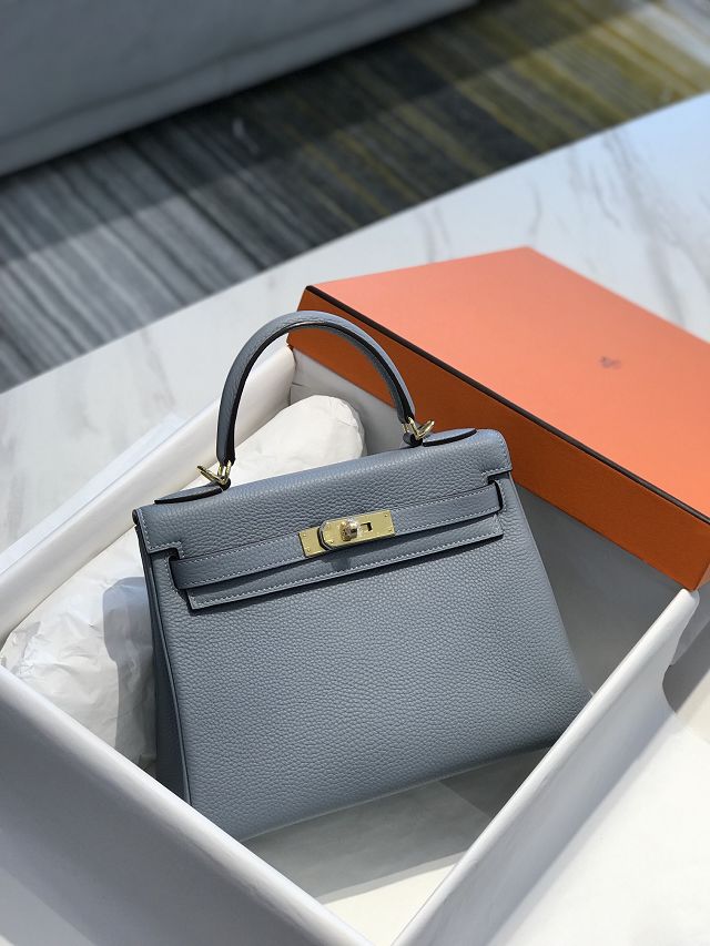 Hermes original togo leather kelly 28 bag K28 blue lin