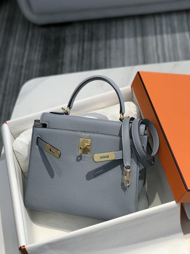 Hermes original togo leather kelly 28 bag K28 blue lin