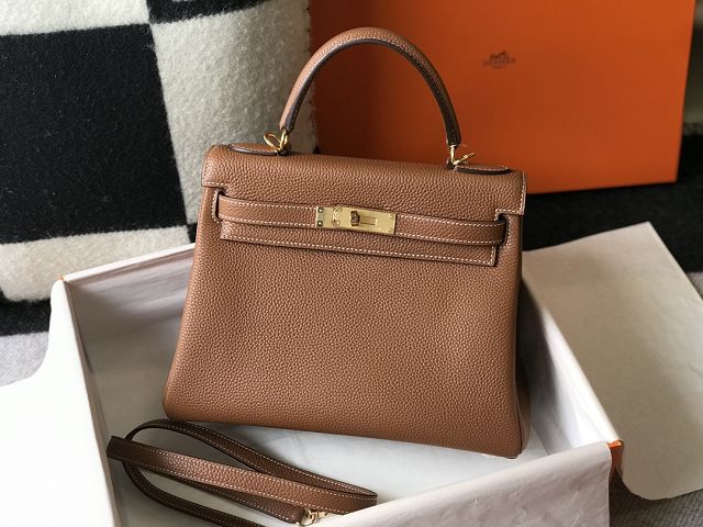 Hermes original togo leather kelly 25 bag K25 gold brown	