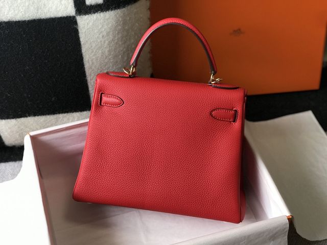 Hermes original togo leather kelly 25 bag K25 rouge casaque