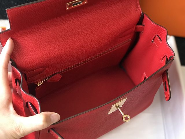 Hermes original togo leather kelly 25 bag K25 rouge casaque