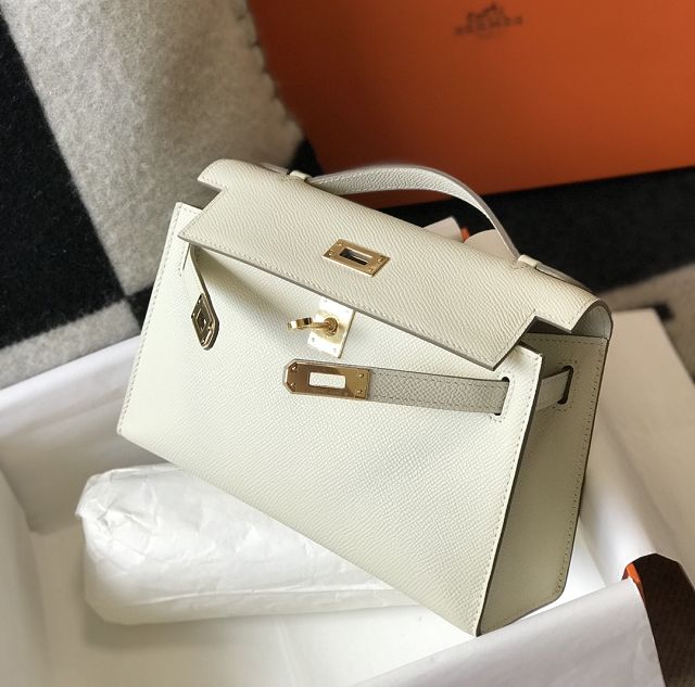 Hermes original epsom leather mini kelly 22 clutch K012 craie 