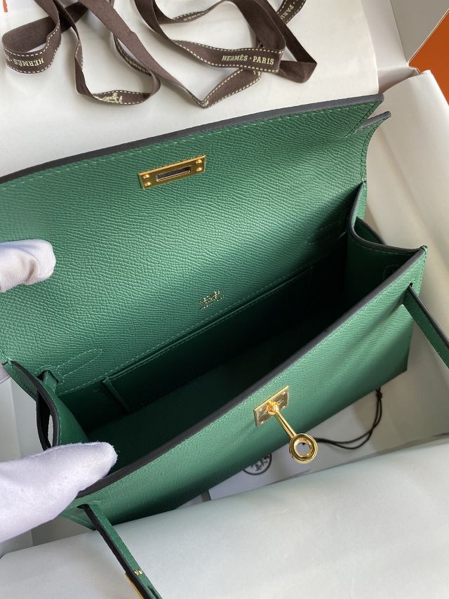 Hermes original epsom leather mini kelly 22 clutch K012 malachite