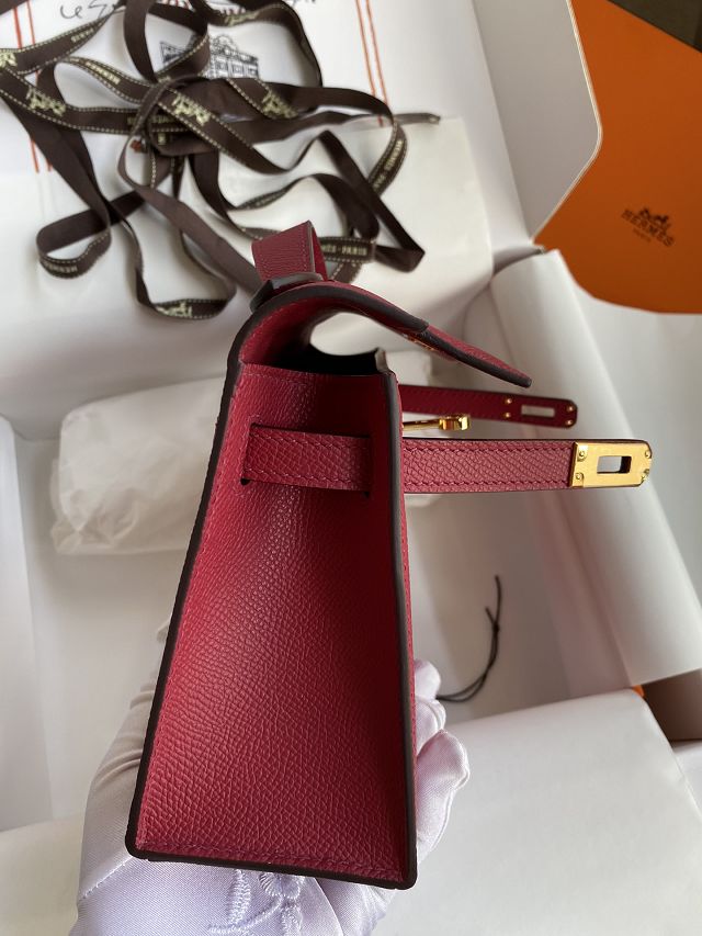 Hermes original epsom leather mini kelly 22 clutch K012 ruby 