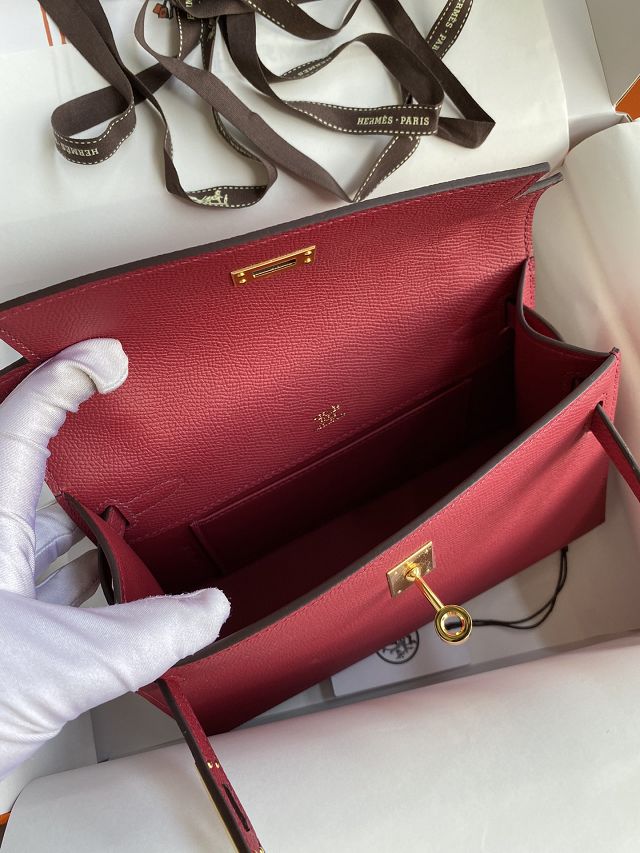 Hermes original epsom leather mini kelly 22 clutch K012 ruby 