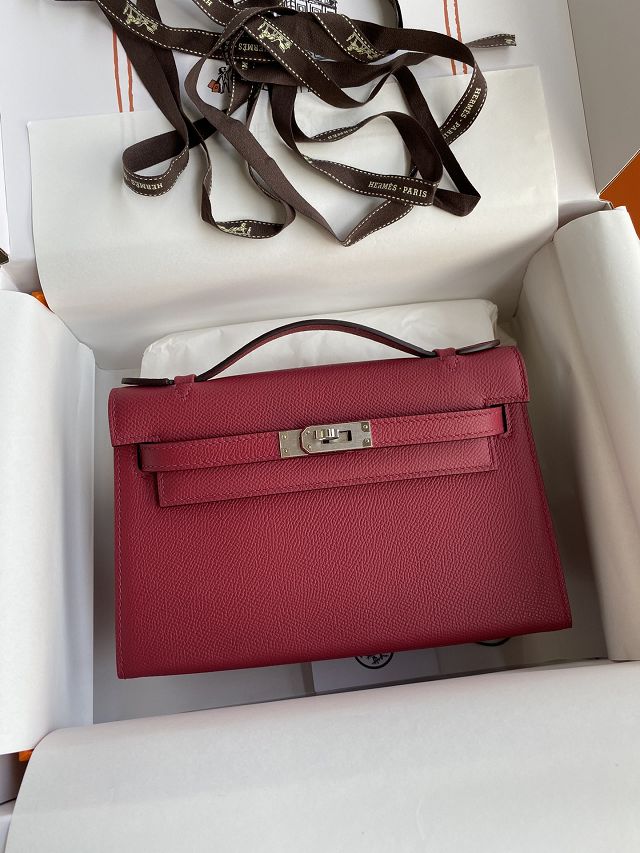 Hermes original epsom leather mini kelly 22 clutch K012 ruby 