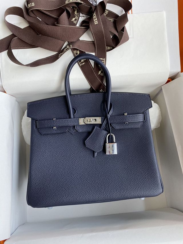 Hermes original togo leather birkin 25 bag H25-1 blue nuit