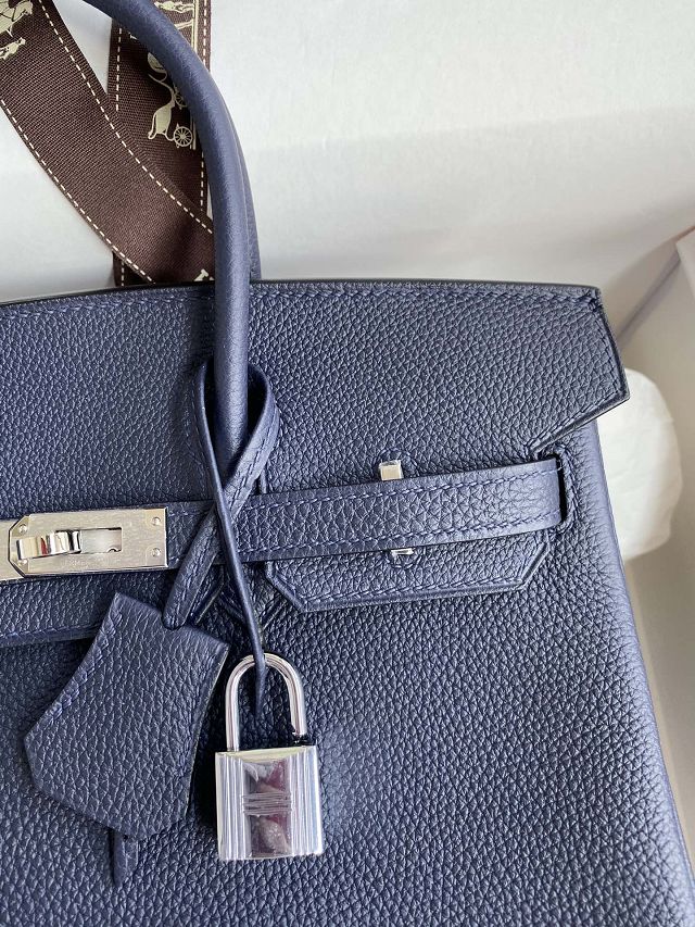 Hermes original togo leather birkin 25 bag H25-1 blue nuit