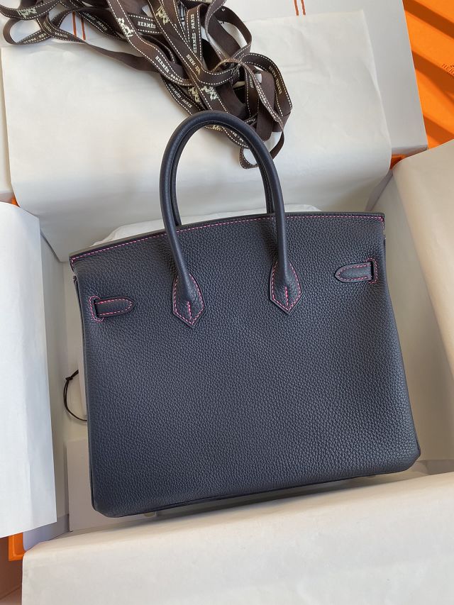 Hermes original togo leather birkin 35 bag H35-1 blue nuit&fuschia