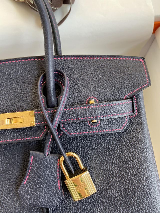Hermes original togo leather birkin 35 bag H35-1 blue nuit&fuschia