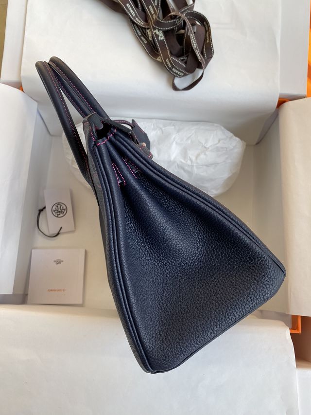 Hermes original togo leather birkin 35 bag H35-1 blue nuit&fuschia
