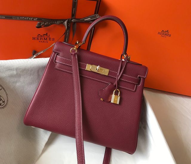 Hermes original togo leather kelly 28 bag K28 bordeaux	