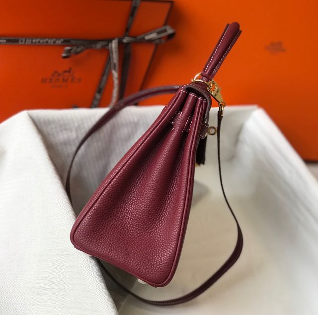 Hermes original togo leather kelly 28 bag K28 bordeaux	