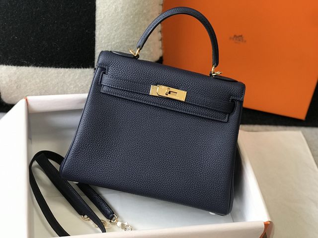 Hermes original togo leather kelly 25 bag K25 deep blue