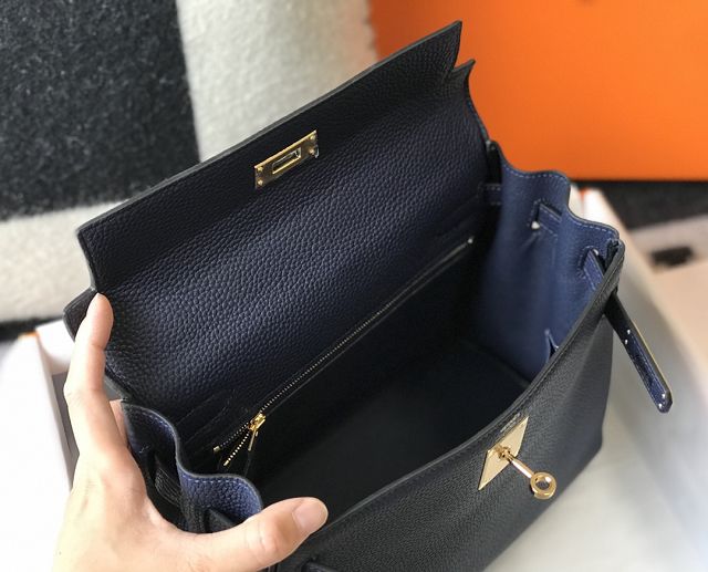 Hermes original togo leather kelly 25 bag K25 deep blue